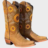 Sun | Suede Cowboy Boots with Flowers