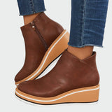 Rebeca - Black Orthopedic Leather Ankle Boots with Wedge