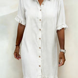 Maria | Comfortable Denim Dress with Flattering Pleats