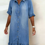 Maria | Comfortable Denim Dress with Flattering Pleats