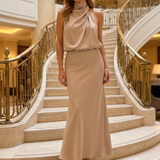 Nopal | Sleeveless Draped Neck Midi Dress