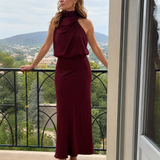 Nopal | Sleeveless Draped Neck Midi Dress