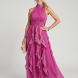 Orea | High Neck Gathered Ruffle Layers Maxi Dress