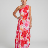 Taya | One Shoulder Pleated Bodice Midi Dress