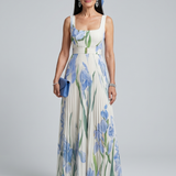 Ophelia | Sleeveless Square Neck Floral Print Midi Dress