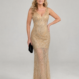 Sirea | Sequin Sleeveless Sheer Panel Midi Dress