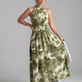 Olivia | Gathered Waist Abstract Print Midi Dress
