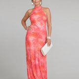 Coraline | Halter Neck Printed Pattern Maxi Dress