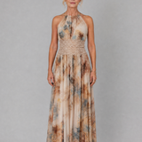 Elavenue | Halter Neck Lace Waist Maxi Dress