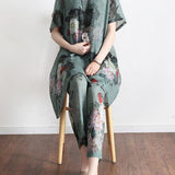 Green Linen Print Two-Piece Set