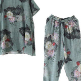 Green Linen Print Two-Piece Set