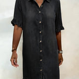 Maria | Comfortable Denim Dress with Flattering Pleats