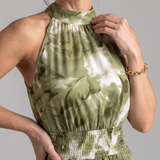Olivia | Gathered Waist Abstract Print Midi Dress