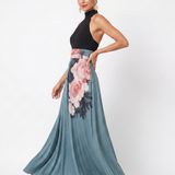 Olympas | Halter Bodice Floral Skirt Maxi Dress