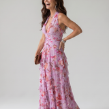 Nori | Halter Neck Ruched Bodice Floral Maxi Dress