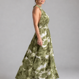 Olivia | Gathered Waist Abstract Print Midi Dress