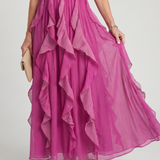 Orea | High Neck Gathered Ruffle Layers Maxi Dress