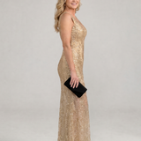 Sirea | Sequin Sleeveless Sheer Panel Midi Dress