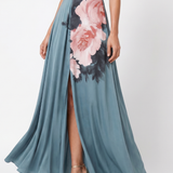 Olympas | Halter Bodice Floral Skirt Maxi Dress