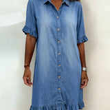 Maria | Comfortable Denim Dress with Flattering Pleats