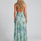 Portia | Pleated Halter Soft Floral Pattern Midi Dress