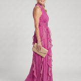 Orea | High Neck Gathered Ruffle Layers Maxi Dress