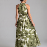 Olivia | Gathered Waist Abstract Print Midi Dress