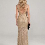 Sirea | Sequin Sleeveless Sheer Panel Midi Dress