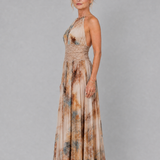 Elavenue | Halter Neck Lace Waist Maxi Dress