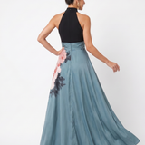Olympas | Halter Bodice Floral Skirt Maxi Dress