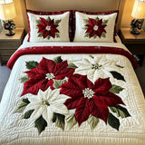 Winter Poinsettias 3-Piece Quilted Bedding Set