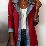Luna™ Elegant Denim Lapel Combined Coat