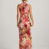 Elisabetta | Halter Neck Floral Print Maxi Dress