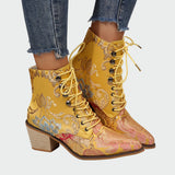 Sandra - Leather Ankle Boots with Radiant Elegant Flowers
