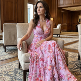 Nori | Halter Neck Ruched Bodice Floral Maxi Dress