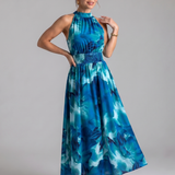Olivia | Gathered Waist Abstract Print Midi Dress