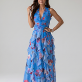 Nori | Halter Neck Ruched Bodice Floral Maxi Dress