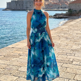 Olivia | Gathered Waist Abstract Print Midi Dress