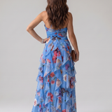 Nori | Halter Neck Ruched Bodice Floral Maxi Dress