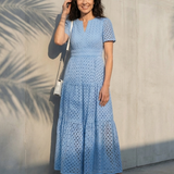 Brielle | V Neck Short Sleeve Tiered Midi Dress