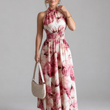 Olivia | Gathered Waist Abstract Print Midi Dress