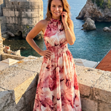 Olivia | Gathered Waist Abstract Print Midi Dress