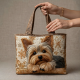 Adorable Yorkie Winter Charm | Handmade Quilted Tote