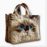 Celestial Blue-Eyed Kitty | Handmade Quilted Tote