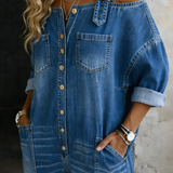 Sophia | Denim Dress with Off-the-Shoulder Sleeves