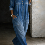 Sophia | Denim Dress with Off-the-Shoulder Sleeves