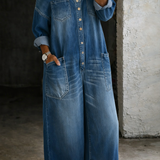 Sophia | Denim Dress with Off-the-Shoulder Sleeves