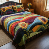 Sunflower Field 3-Piece Quilted Bedding Set