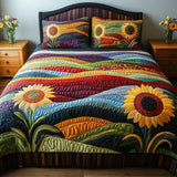 Sunflower Field 3-Piece Quilted Bedding Set