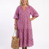 Apolline | Three Quarter Sleeve V Neck Patterned Midi Dress